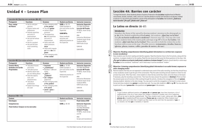 Vista vida higher lesson learning plans la spanish curriculum contemporánea ap