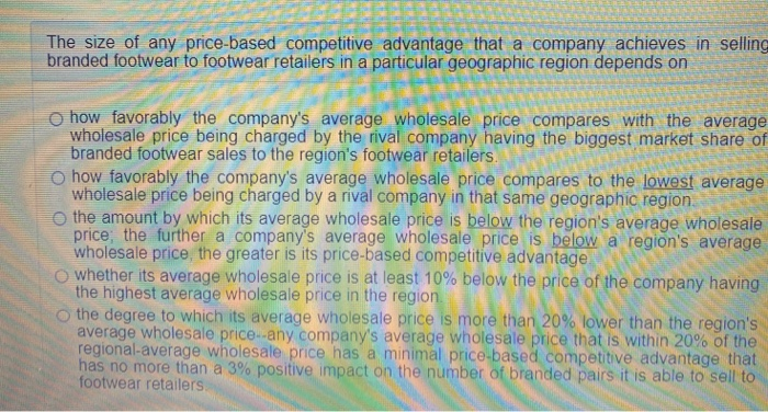 The size of any price-based competitive disadvantage a footwear-maker